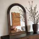 Arched Bathroom Mirror, 40"x28" Brown Wood Frame Wall Mirror