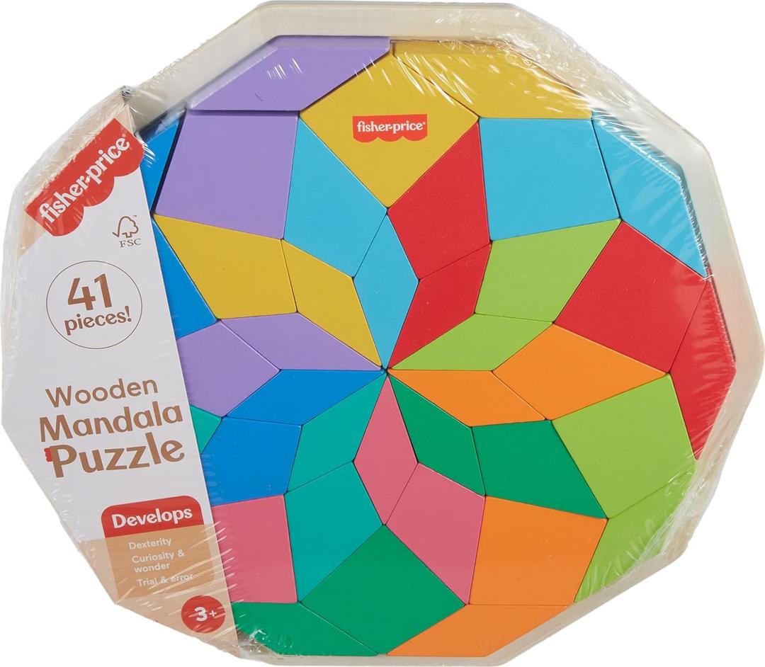 Fisher-Price Wood Preschool Toy Mandala Puzzle with Geometric Design, 41 Wooden Pieces for Kids Ages 3+ Years Fisher-Price Wood Preschool Toy Mandala Puzzle with Geometric Design, 41 Wooden Pieces for Kids Ages 3+ Years
