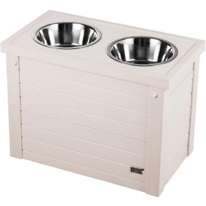 New Age Pet ECOFLEX Elevated Dog Feeder with 2 Stainless Steel Bowls and Sliding Lid Storage Bin (Antique White)