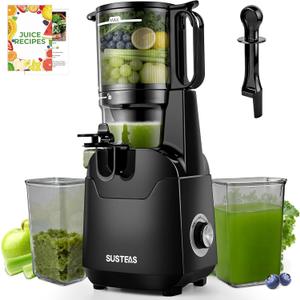 SUSTEAS Juicer Machines with 5.3" Extra Wide Chute,Cold Press Juicer for Whole Fruits & Vegetables, 64oz Capacity Juice Extractor 250W, Easy to Clean, High Juice Yield, Home Juicer, Premium Black