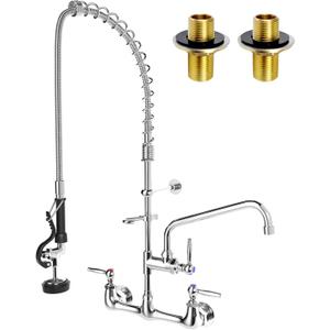 Commercial Faucet with Sprayer, 36" Height Commercial Kitchen Faucet Wall Mount, Pre Rinse Sprayer for Restaurant, 3 Compartment Sink, Utility Sink, Industrial, Chrome