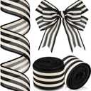 Moukeren 2 Rolls Black and Cream White Stripe Wired Edge Ribbon Halloween Rustic Ivory Boho Black and White Ribbon for Christmas Party Gift Wrapping Bow DIY Craft Home Decor(1.5 Inch, 20 Yard)