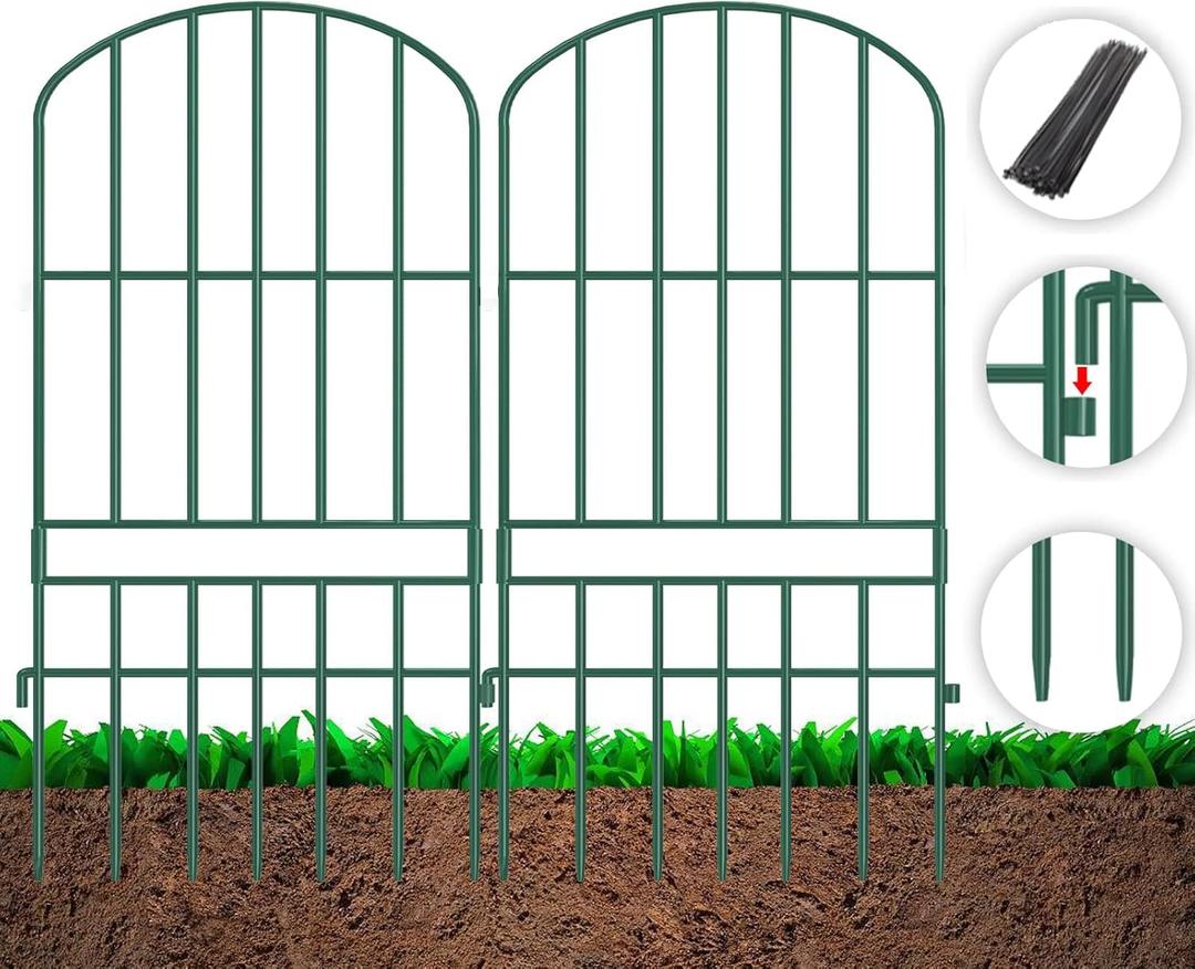 Adavin Animal Barrier Garden Fence,10 Pack Green 12''L x 25" H no dig Fence, Underground dig Protection for Dog Rabbits Rustproof Metal Wire Panel Border, 10 ft Ground Stakes for Outdoor Patio