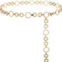 WHIPPY Metal Waist Chain Belt Women Adjustable Body Link Belts Ladies Fashion Chain for Jeans Dress, Gold Round L