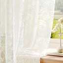 Anmao 3D Textured Floral & Leaves Pattern Semi-Sheer Lace Curtains 84 Inches Long 2 Panels Set- Rod Pocket Light Filtering Drapes with Privacy for Living Room & Bedroom, (52" W x 84" L), Cream