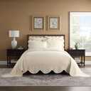 Charleston Estate Modern Farmhouse Floral Matelasse Bedspread with Scalloped Edges, 100% Cotton Breathable Bedding, King/Cal King, Ivory Floral