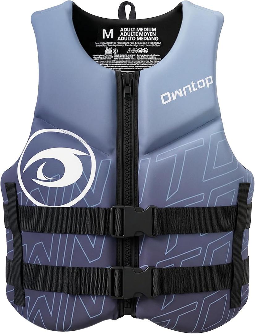 Owntop Swim Vest Adult Water Sport Vest Neoprene Floaties for Swimming, Boating, Kayaking, Fishing | Adjustable Zipper Dual Buckle Foldable Buoyancy Jacket, Gray XL