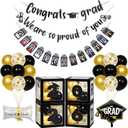 62 Pcs Graduation Party Decorations Set K-12th Grade Graduation Photo Banner Glitter Banner Balloons Grad Box for 2026 Graduate Party Decor Backdrop Supplies