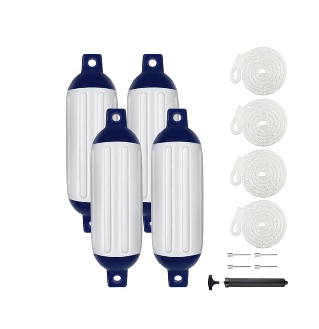 4.5/5.5/6.5/8.5/10/16 inch Boat Fenders 4 Pack,Ribbed Twin Eyes Vinyl Boat Bumpers Fenders,Boat Bumpers for Docking Come with Ropes Needles and Pump to Inflate 