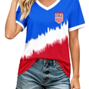 Women's 2026 Soccer Match Day Cup Short Sleeve American Flag Patriotic Top T-Shirt Red White Blue USA A3, Small