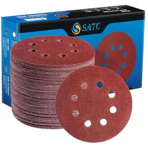 S SATC 72 PCS 5 Inch 8 Hole Hook and Loop Adhesive Sanding Discs Sandpaper for Random Orbital Sander 40 60 80 120 180 240 320 Grits
