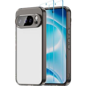 Case for Google Pixel 10 Pro 2025, with 2 Pack of Screen Protector Non-Yellowing Shockproof Bumper Protective Phone Case, Anti-Scratch Hard Acrylic Back (Black)