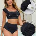Arolina Womens High Waisted Bikini Sets Full Coverage Ruffle Swimsuits Two Piece Tummy Control Cheeky Bathing Suit (Black, L)