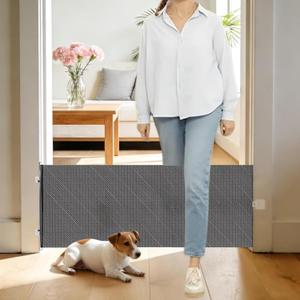 15" Step Over Retractable Dog Gate, No-Drill Pet Barrier for Doorways & Stairs, Easy Human Access & Pet Containment, Adjustable Small Dog Gate for Indoor Use