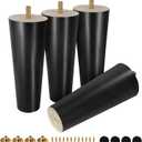 FoDau770 Black Rubber Wood Furniture Legs 6 Inches, Straight Tapered Wood Feet Mid Century Sofa Legs Set of 4, 5/16" UNC Furniture Feet for Cabinet Couch Dresser Chair Ottoman Table