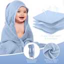 Preboun 4 Pcs Muslin Hooded Baby Towels,32"x 32" Cotton Newborn Bath Towel Muslin Infant Baby Blankets Absorbent Unisex Newborn Registry Gift for Girls Boys(Blue Series)