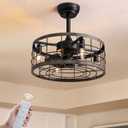 18 in Farmhouse Caged Ceiling Fan with Light & Remote - 6-Speed DC Motor (35dB Max), Sleep/Natural/Cooling Modes, 1/2/4H Timer, Reversible for Sloped/Flat Ceilings, 4xE12 Sockets
