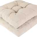 RACE LEAF 17" x 17" Patio Chair Cushions Khaki - Outdoor/Indoor Tufted Memory Foam Chair Pads Set of 2, Water-Resistant Olefin Chair Seat Cushion Non-Slip Backing