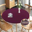 Obstal Fitted Round Table Cloth, Reversible Waterproof Stain Resistant Elastic Stretch Tablecloth, Wipe Clean Table Cover for Outdoor/Indoor Use, Fits Round Tables up to 48" - 56" Diameter, Burgundy