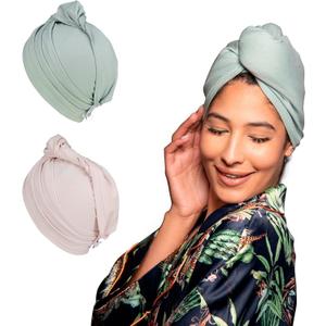 2 PCS Tee Shirt Drying Wrap, Frizz Free, Soft & Lightweight&Flexible, Hair Drying Turban, Gentle Drying Towel Wrap with Button, for Long Hair (Sage&Pink)