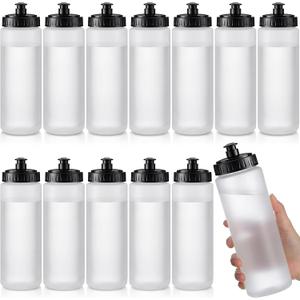 LemonRoad 12 Pack Squeeze Water Bottles Reusable 20 oz Plastic Sports Water Bottle with Pull Top Lid, Bike Cycling Gym Sport, Dishwasher Safe (Clear, Black)