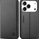SHIELDON Wallet Case for iPhone 17 Pro 6.3" 2025 | Genuine Leather | Flip Magnetic Cover | RFID Blocking Credit Card Holder | Kickstand | Soft Shock-Absorbent Interior Shell | Black
