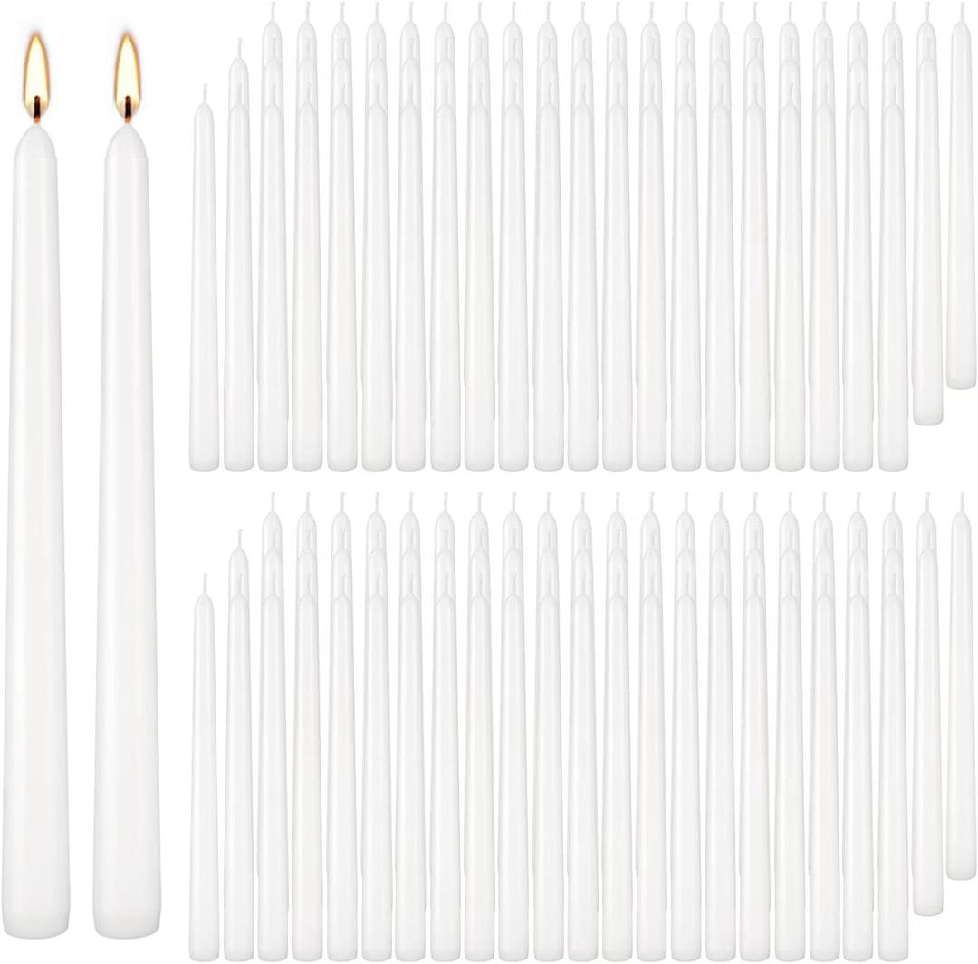 YOROXRG 100Pack White Taper Candles, 7-8 Hours Burn Time, Unscented, Smokeless and Dripless, 0.75 x 10 Inch Dinner Candle Set for Household, Wedding, Party and Home Dcor Candlesticks