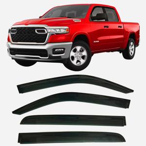 2019-2020 Tape-On Side Window Deflector Visors Compatible with Dodge Ram 1500 Crew Cab Only Smoke Tinted Rain Guards 2020