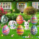 DoubleFill 8 Sets Easter Decorations Outdoor Yard Signs Cute Eggs and Rabbits Signs Easter Bunny Eggs Garden Stakes Spring Lawn Sign Decor for Family Outside Spring Party Supplies