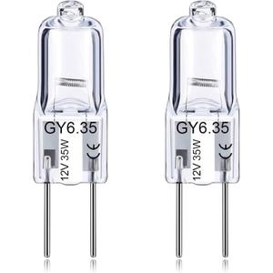 GY6.35 Light Bulbs, 12V 35W Crystal Clear Halogen Bulb 2 Pin, T4 JC Bi-Pin Base G6.35 Capsule Bulb, Dimmable, 2700K Warm White, 2 Prong Light Bulb for Pendant Light, Microwave Oven, Table Lamp, 2Pcs