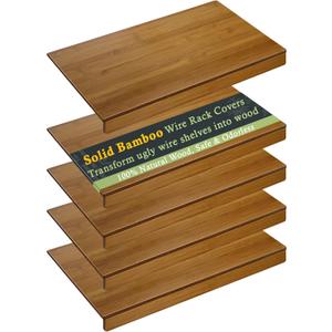 Solid Carbonized Bamboo Wire Shelf Covers for Wire Shelving, Wire Rack Covers for Pantry Shelves, Tool-Free & Snap-On (5pcs, 22" W x 16" D)