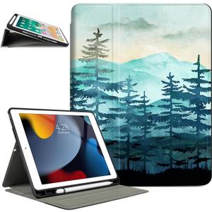 Vimorco Case for iPad 5th/6th Generation, for iPad 9.7 inch 2017/2018, for iPad Air 1/2, Premium Leather Protect Smart Covers,Pencil Holder, Adjustable Stand with Auto Wake/Sleep, Green Forest