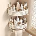 VOLPONE Corner Shower Caddy Suction Cup Shower Shelf Corner No Drilling Bathroom Shower Organizer Storage Rack Adhesive with Towel Bar Hooks (2-Pack, Ivory)