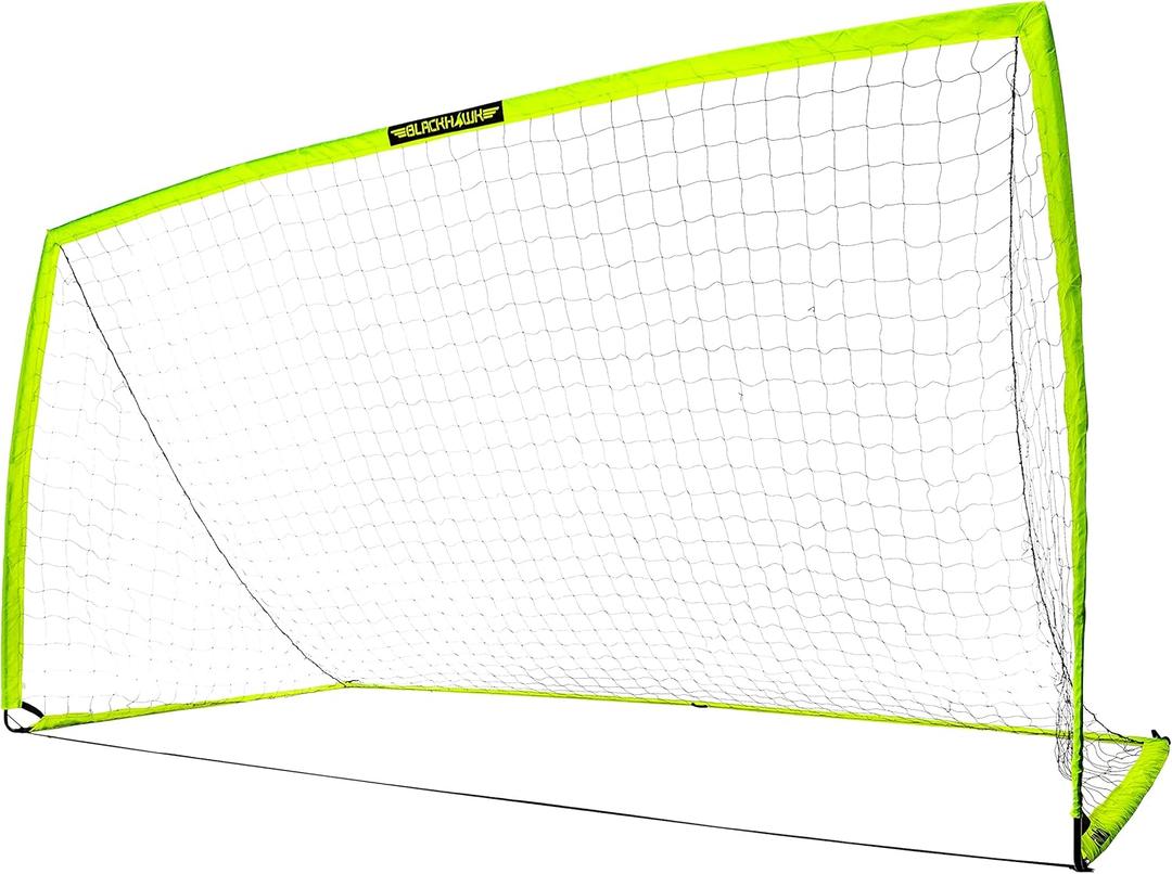 Franklin Sports Blackhawk Backyard Soccer Goal - Portable Pop Up Soccer Nets - Youth + Adult Folding Indoor + Outdoor Goals - Multiple Sizes + Colors - Perfect for Games + Practice, 12' x 6' (Optic Yellow)