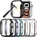 6 Pack Hard PC Case Compatible with Apple Watch Series 10 42mm with Tempered Glass Screen Protector,Rontion Ultra-Thin Scratch Resistant Full Protective Bumper Cover for iWatch 10 42mm Accessories (Black+Blue+Green+Starlight+Clear+Rose Gold)