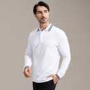 Men's Pique Polo Shirts Long Sleeve Cotton Blend Tipped Casual Collared Polo Shirts Business Classic Fit (White, XXL)