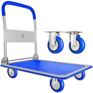 Push Cart Dolly by Wellmax, Moving Platform Hand Truck, Foldable for Easy Storage and 360 Degree Swivel Wheels with 330lb Weight Capacity, Blue Color