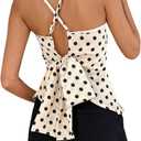 SweatyRocks Women's Crisscross Tie Back Spaghetti Strap Elegant Tops Polka Dots Ruffle Camisoles (White)