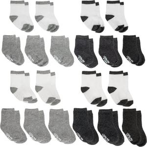 Little Me 20-Pack Newborn Baby Infant & Toddler Unisex Socks, For Baby Girl or Boy, 0-12 & 12-24 Months, Assorted Size Pack (White, Light Grey, Dark Grey)