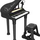 Kids Piano Keyboard Toy, Toddler Electronic Musical Instrument Educational Toy with Microphone, Multiple Sounds, Record Playback, Lights & Stool, Birthday Gift for 3 4 5 6 7 Years Old Girls