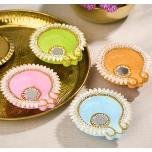 Indotribe 12 Pcs 3 Inch Diyas for Pooja Clay Diya for Diwali Decorations for Home Return Gifts for Housewarming Indian Diyas for Decoration House Warming Decoration Indian Terracotta Diya for Pooja (Multicolor Moti)