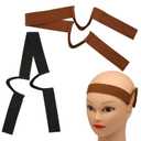 HINGTAI 2Pcs Double-Sided Velvet Ear Painless Wig Bands, C-Shaped Soft Painless Wig Band with Ear Cut Outs Tools, Comfortable Earless Melting Band Black, Brown Supplies