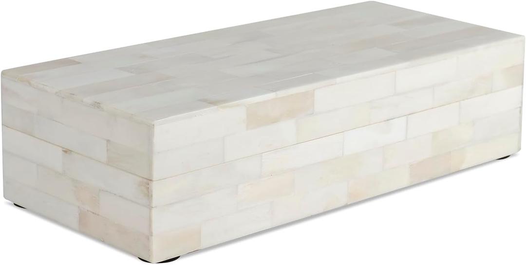 Handicrafts Home Decorative Storage Box with Lid 10x4.5x2.5 Modern Home Decor Organizer, Memory Box & Jewelry Storage- Decorative Boxes for Living Room & Shelf Decor- Classic Plain- White