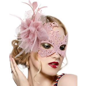 Zinniday Lace Masquerade Masks for Women - Halloween Elegant Venetian Flower Mask 1920s 50s Party Eyemask for Woman