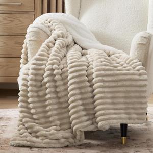 Bedsure Sherpa Throw Blanket for Couch - Super Soft Cozy Fleece Thick Warm Blanket for Winter, Plush Beige Throw Gift for Women, 50x60 Inches
