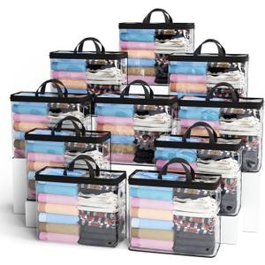 Hopack Under Bed Storage Bags Organizer, 22L Clear Storage Bags, Bags Organizer Clear Zipper Containers Bedroom, Storage Bag for Sweater, Clothes, Shoe Toy, Blanket, Sheet (Black, 7PACK)