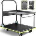 2026 Upgraded Heavy Duty Push Cart Dolly(700lbs), Foldable Platform Hand Truck Made with High-Strength Steel, 2 Tier Design, Moving Flatbed Cart with Wheels for Garage, Workshop, Office