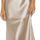 Summer Satin Spaghetti Strap Cowl Neck Backless Midi Dresses for Women Elegant Tie Low Back Ruched Cocktail Dress, S