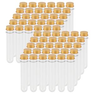 LEXININ 60 PCS 40ml Clear Plastic Test Tubes with Lid, Gold Screw Caps for Craft Wedding Decor