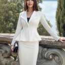Hybrid & Company Women's Casual Work Office Dressy Double Lapel Single Button Peplum Comfortable Blazer (White, XL)